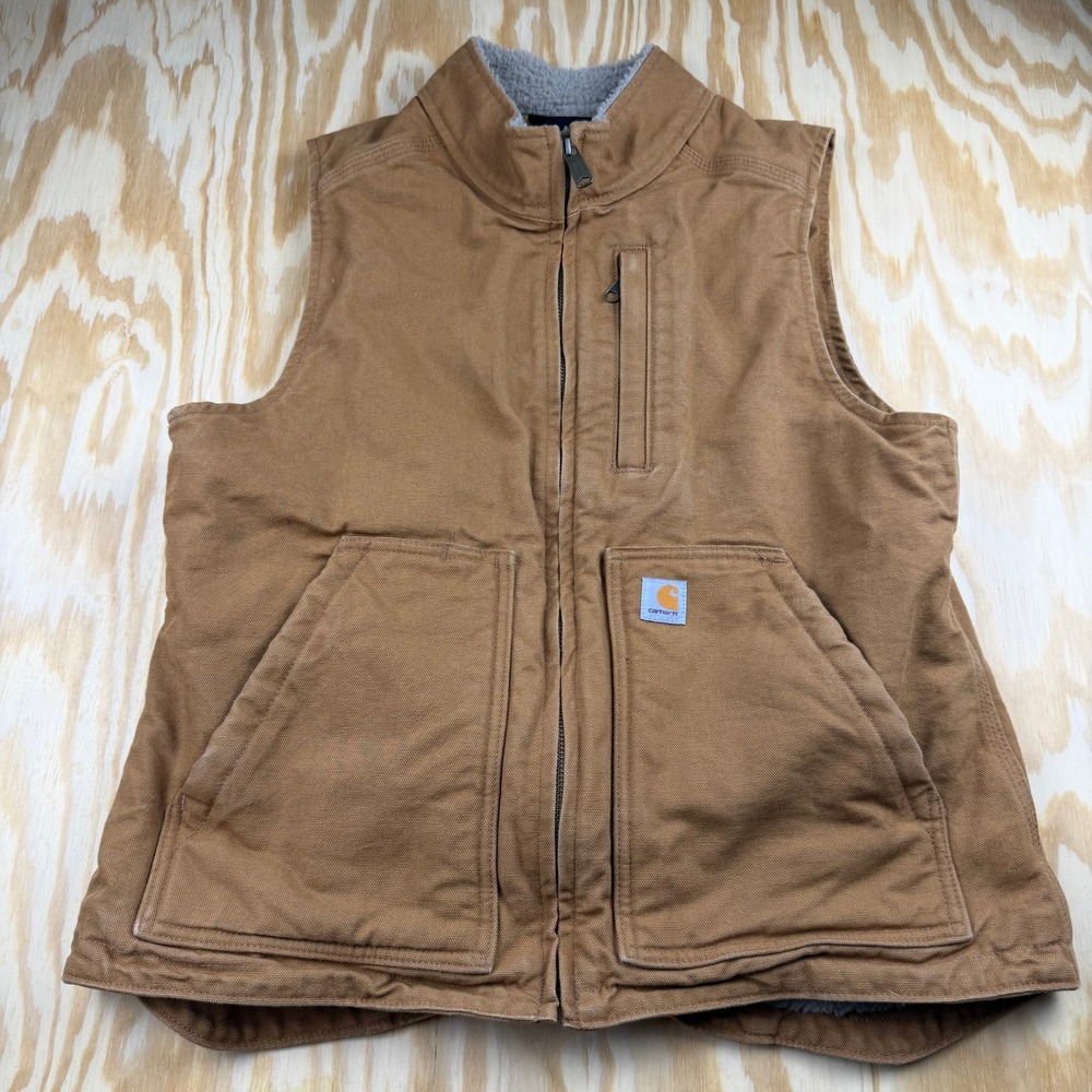Carhartt Relaxed Fit Sherpa Lined Canvas Vest Brown OV4277-W Mens Medium